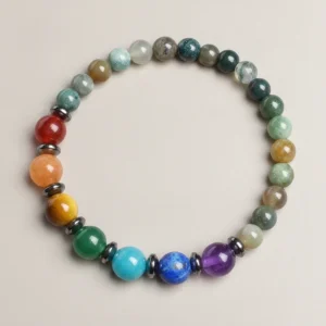 Bracelet 7 chakras en vraies pierres sur fond clair