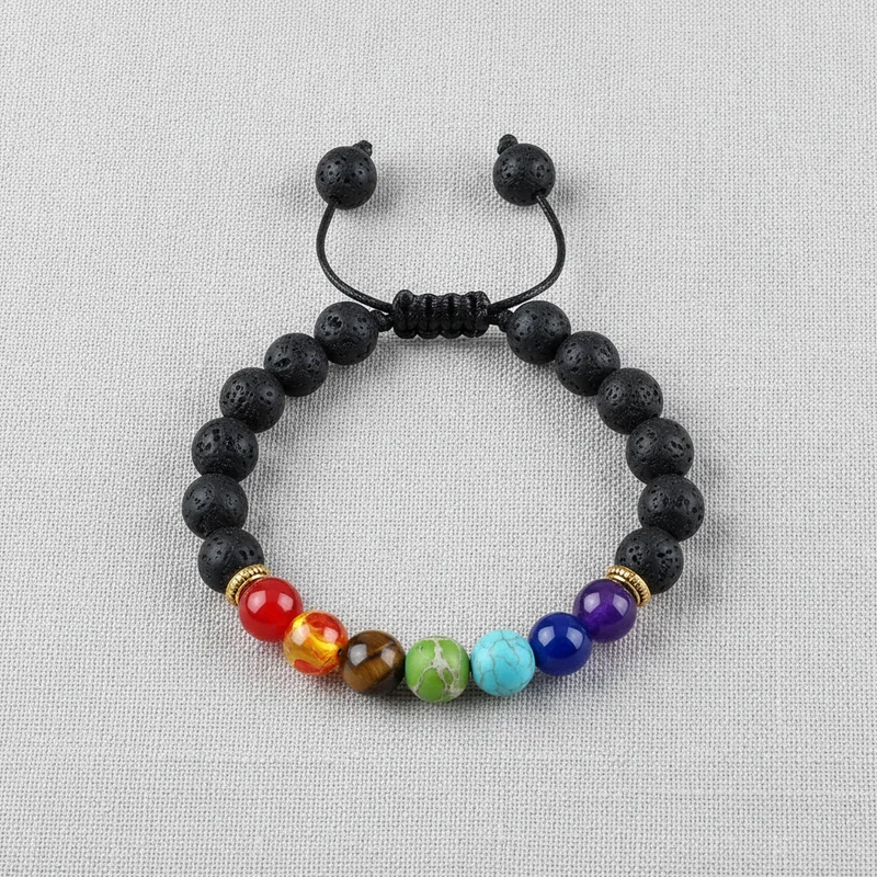 Bracelet 7 chakras homme à cordon coulissant posé à plat