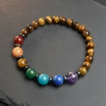 Bracelet 7 chakras oeil de tigre sur ardoise