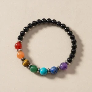 Bracelet 7 chakras onyx sur fond clair