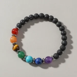 Bracelet 7 chakras pierre de lave sur fond clair