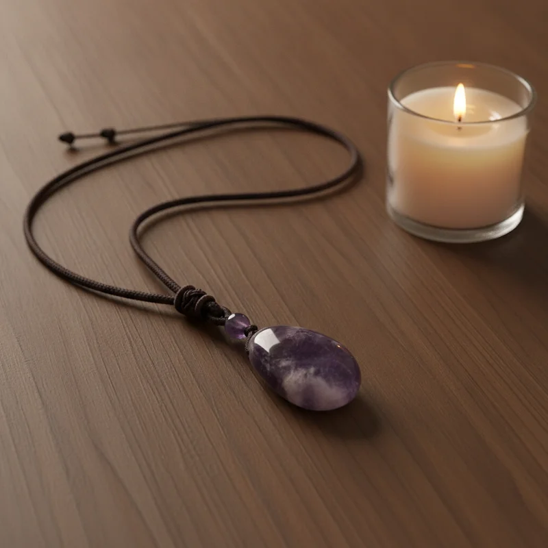Pendentif améthyste dans une ambiance calme
