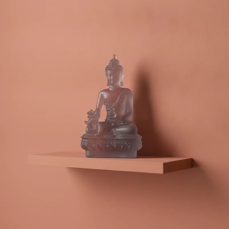 Petite statue Bouddha translucide sur une tablette