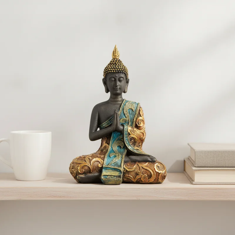 Statue Bouddha sur une étagère épurée