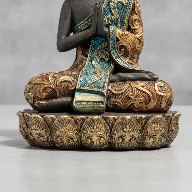 Détail du socle en lotus et du drapé