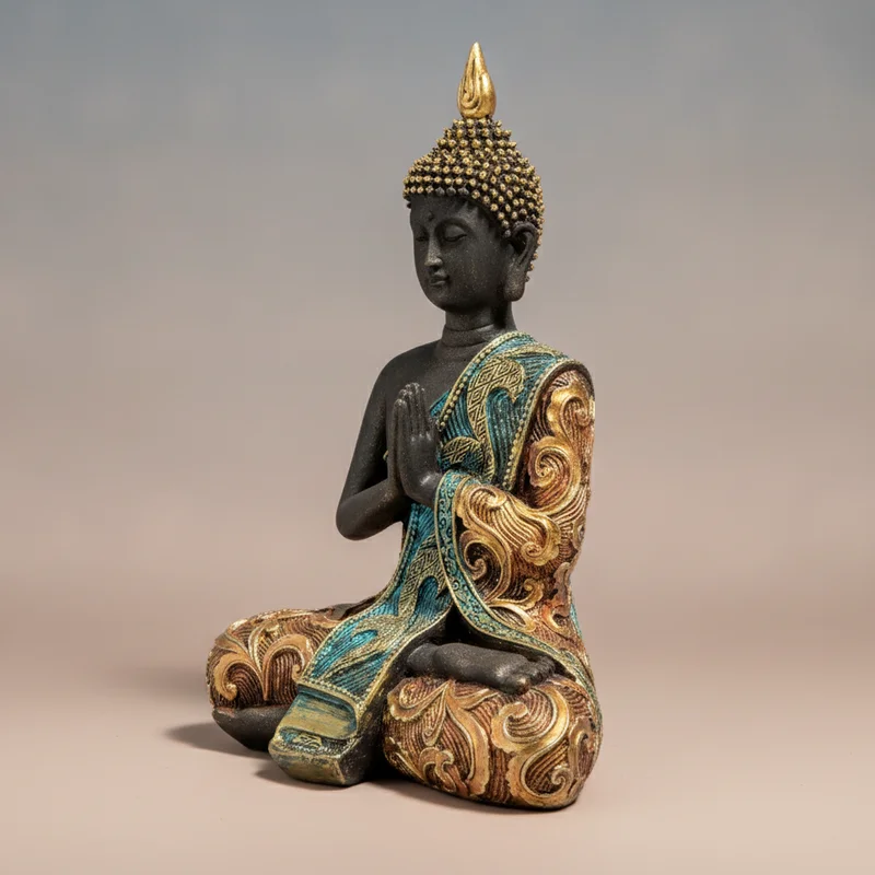 bouddha-thai-studio-1 Statue Bouddha thaïlandais en méditation sur fond neutre