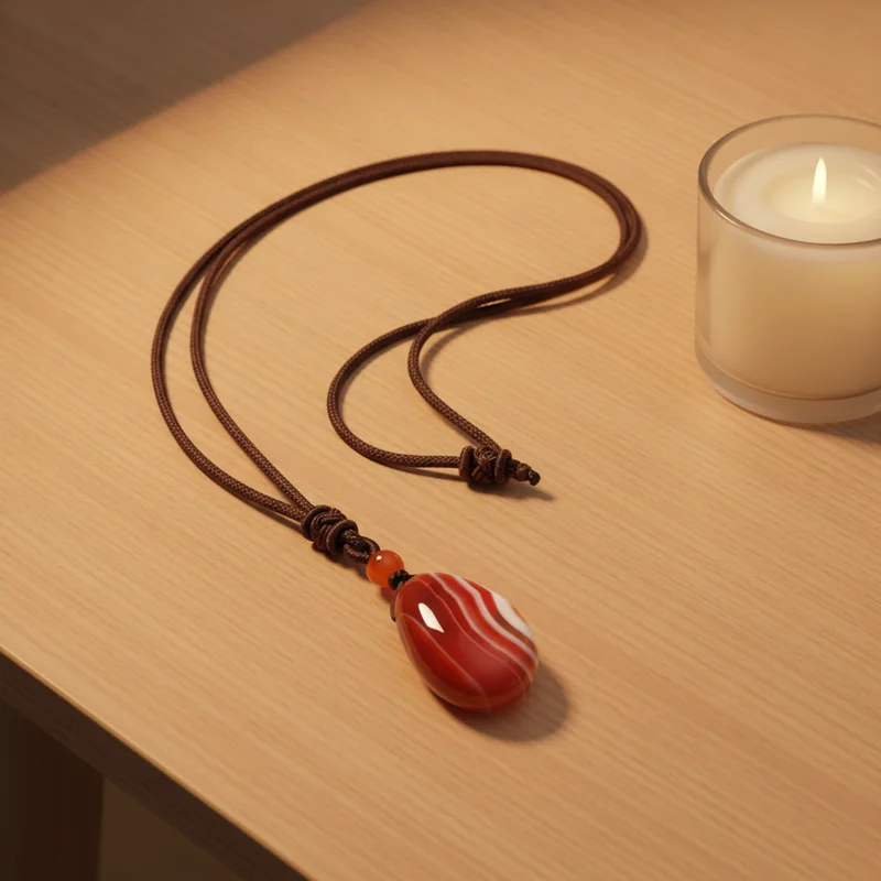 Pendentif cornaline dans une ambiance chaleureuse