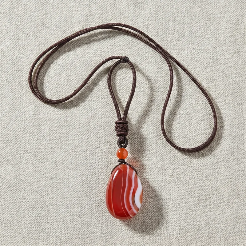 Pendentif cornaline sur lin clair