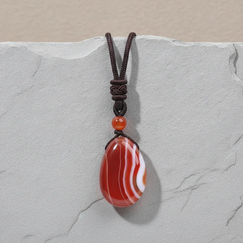 Pendentif cornaline posé sur pierre claire