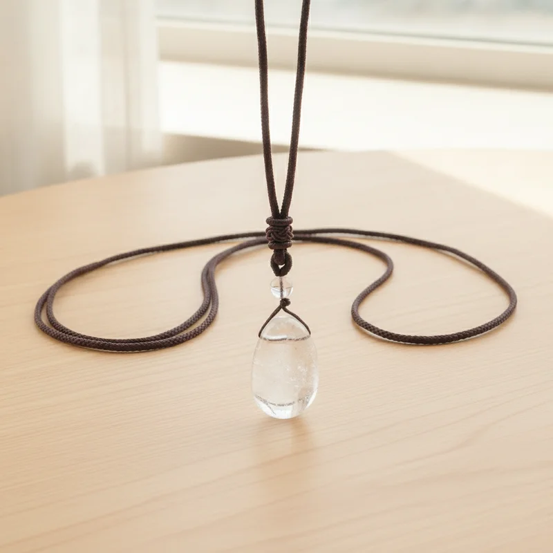 Pendentif cristal de roche dans une ambiance lumineuse