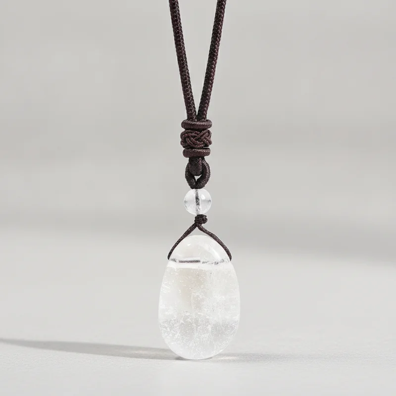 Pendentif cristal de roche sur fond moyen