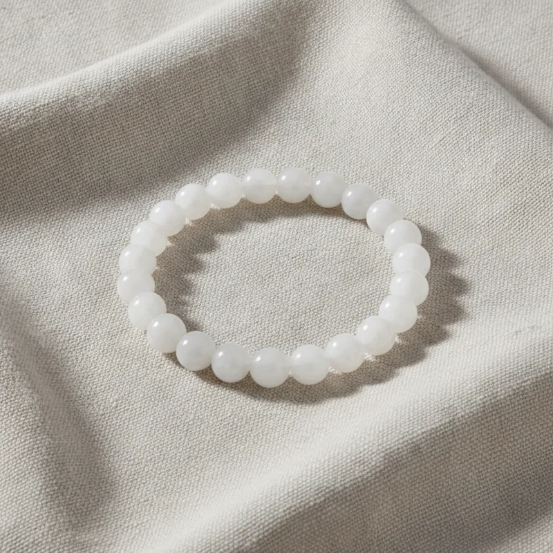 Bracelet jade blanc posé sur du lin clair