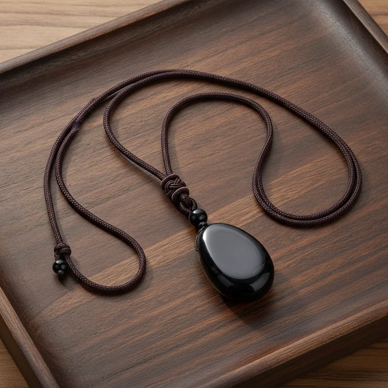 Pendentif obsidienne dans une ambiance sobre