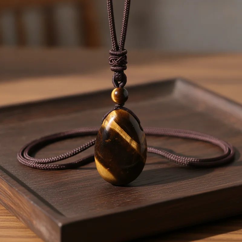 Pendentif oeil de tigre dans une ambiance sobre