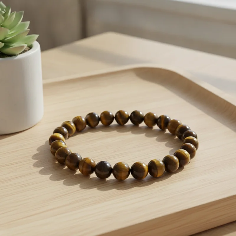 Bracelet oeil de tigre dans une ambiance calme