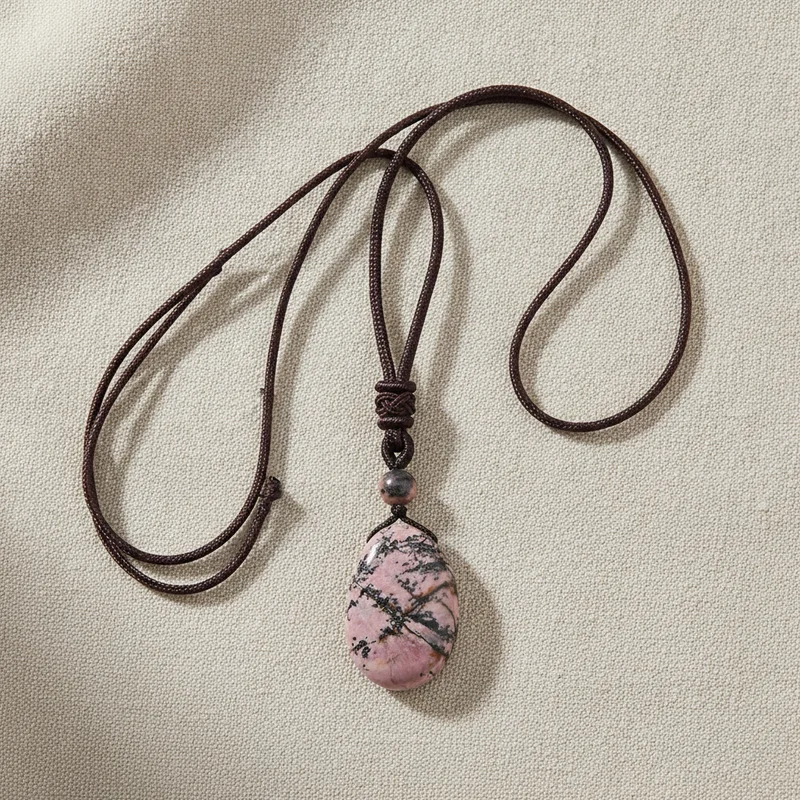 Pendentif rhodochrosite sur lin clair