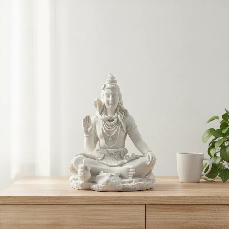 Statue Shiva sur une console en bois clair