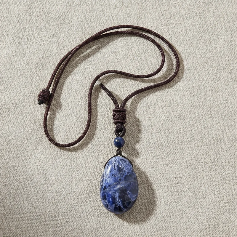 Pendentif sodalite sur lin clair