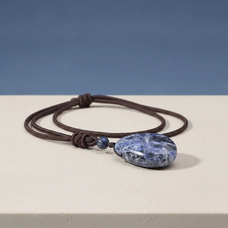 Pendentif sodalite posé sur pierre claire